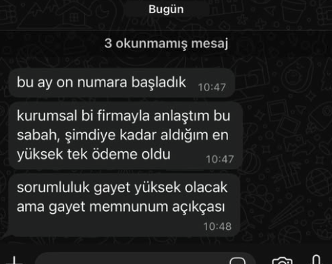 Kurumsal bir firmayla anlaştığını söyleyen öğrenci mesajı
