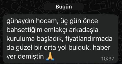 Emlakçı müşterisiyle kuruluma başladığını söyleyen öğrenci mesajı