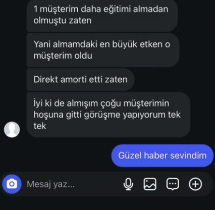 Eğitim ücretini ilk müşterisiyle amorti ettiğini söyleyen öğrenci mesajı
